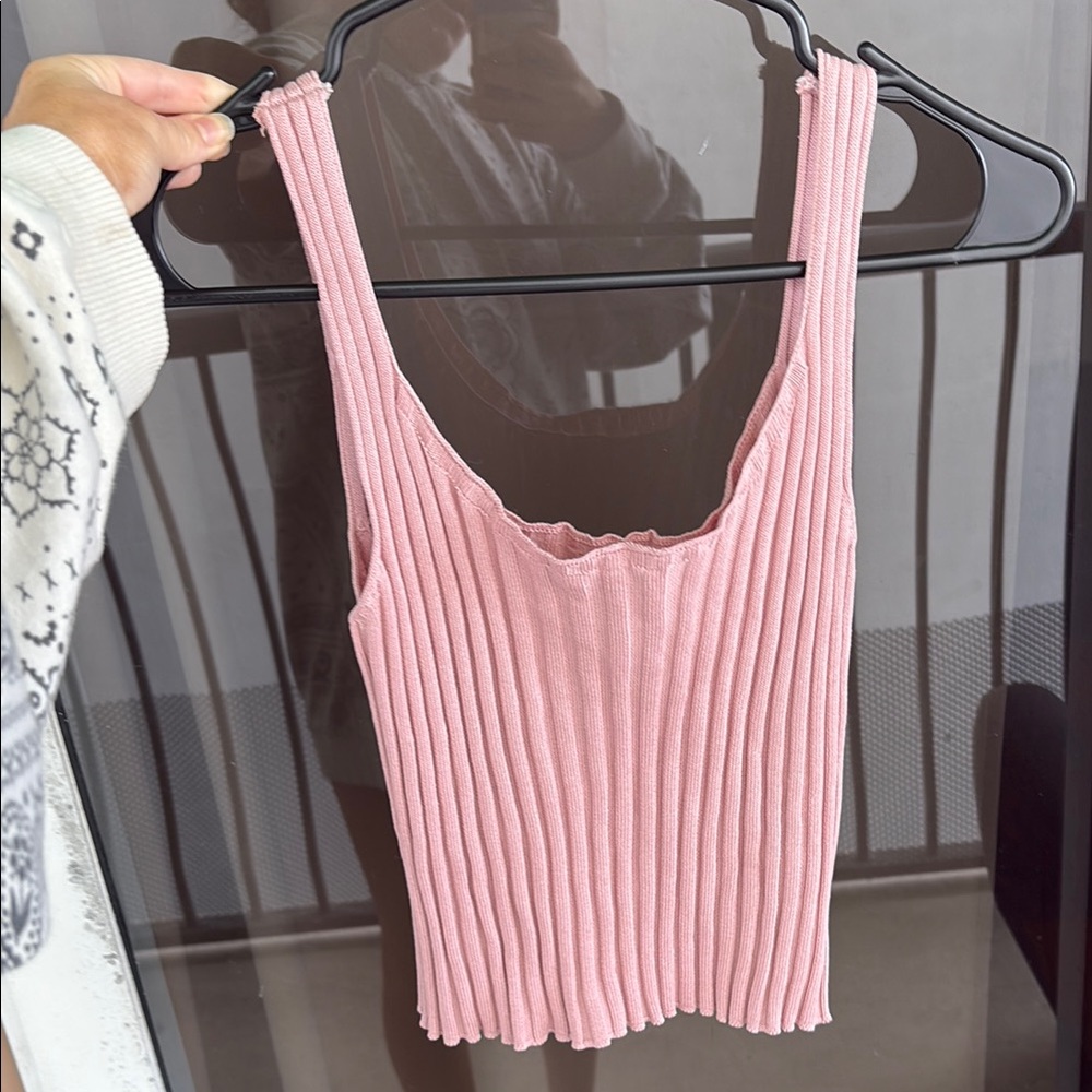 Soft Pink Ribbed Tank Top with Medium Straps